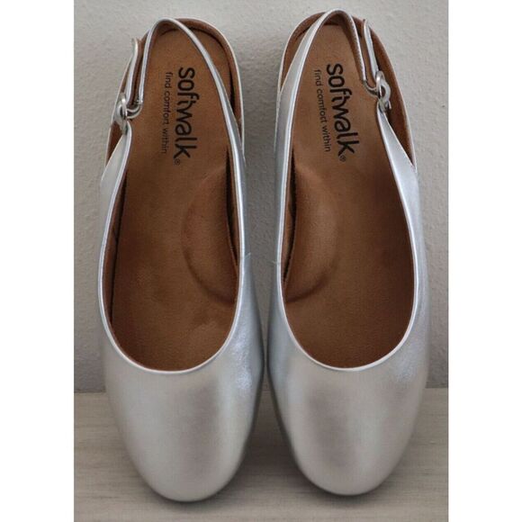 SoftWalk S2119-040Women's Sz 9.5WW Silver Metallic Sandy Ankle Strap Flats - Picture 5 of 13